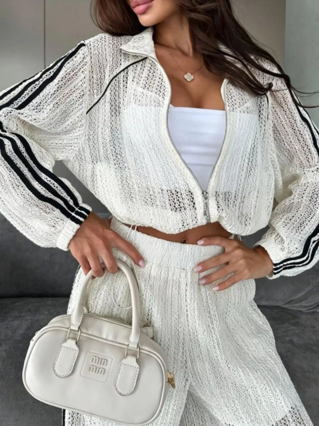 Side Stripes Zip Up Top and Pants Set