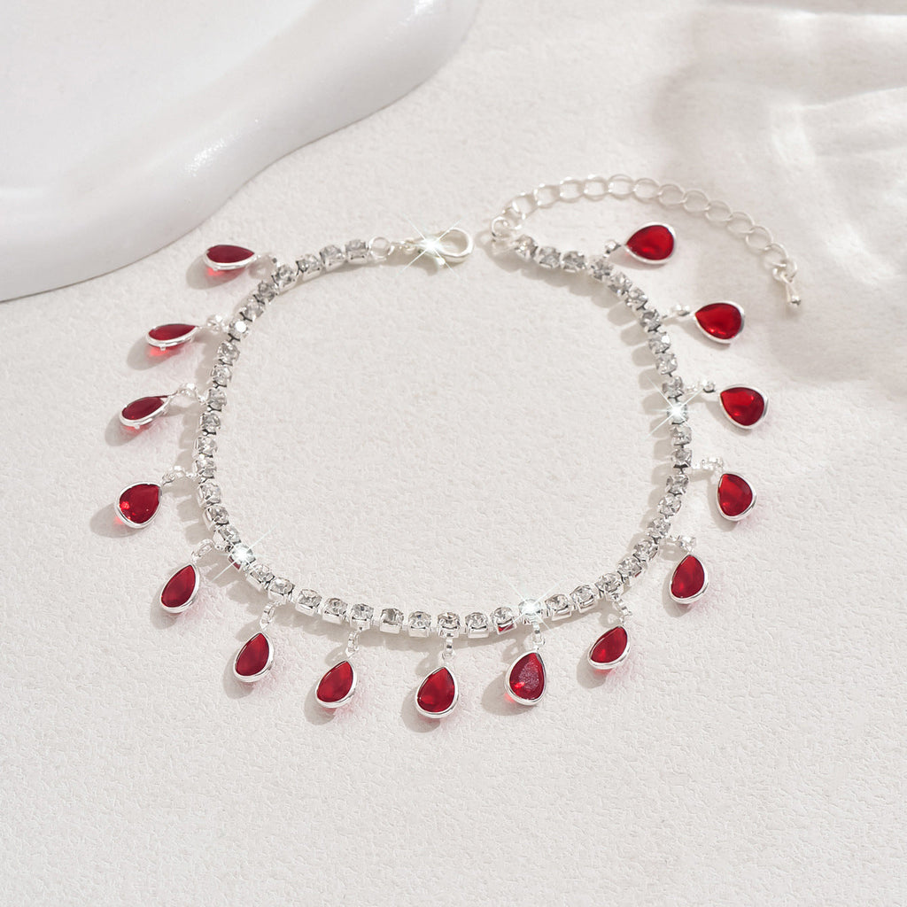 Light Luxury And High-End Zircon Water Drop Tassel Anklet, Fashionable, Sweet And Versatile Crystal Anklet, Beach Vacation Style Accessory