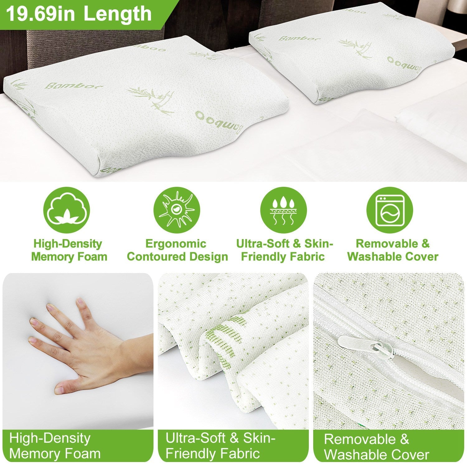 Bamboo Memory Foam Sleep Pillow with Cervical Support