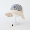 Summer Boys And Girls' Checkered Pointed-mouth Fox Embroidered Fishing Hat With Net Fabric, Breathable, Spliced And Wind-resistant Rope Baby Hat