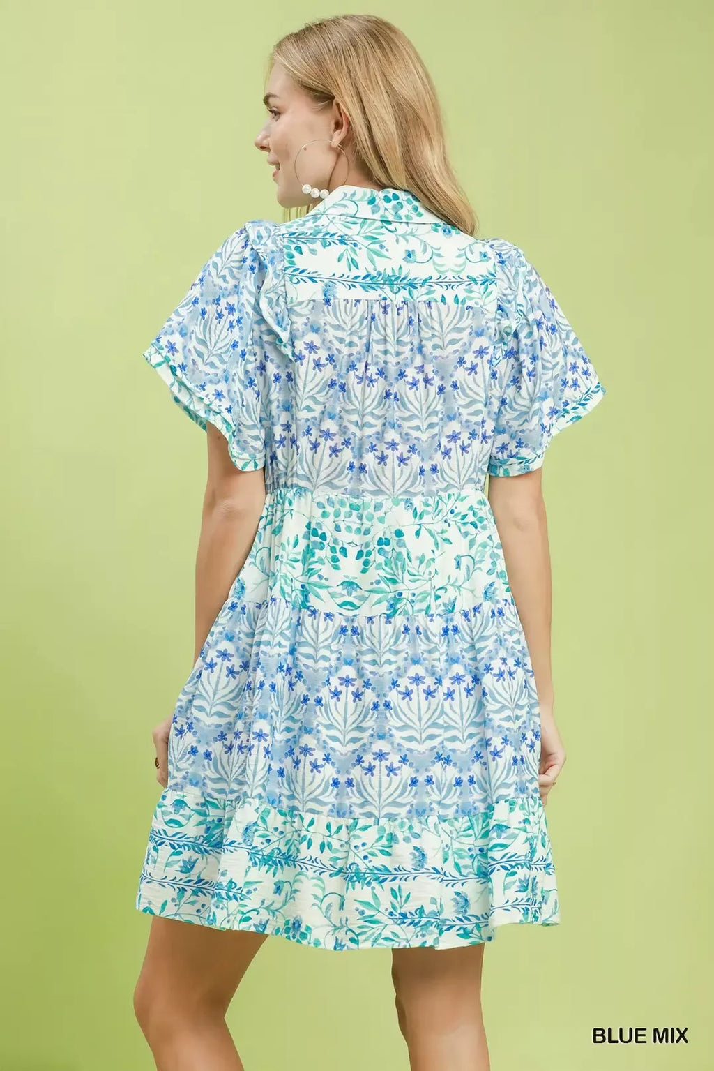 Umgee Mixed Floral Tiered Mini Dress with Flutter Sleeves