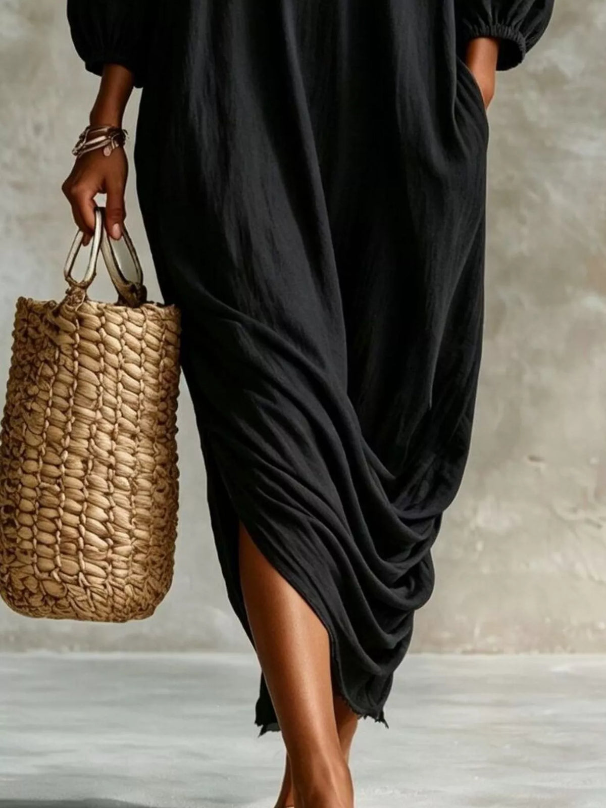 Ruffled Boat Neck Ruched Midi Dress