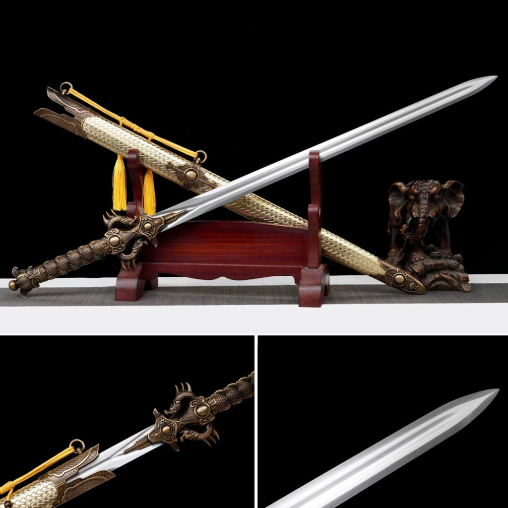Long Dragon Emperor Sword  Long-Style Ancient Sword Han-Style Sword Integrally Forged Manganese Steel Hard Sword Tang-Style Horizontal Sword Weapon Unsharpened