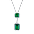 S925 Silver 12.9g 12.7ct Lab-Created Emerald Necklace, 15x12mm & 10x10mm Double Drop, 40cm