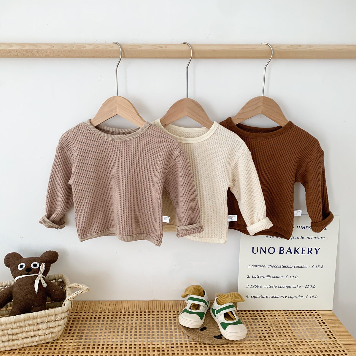 Boys And Girls Rough Waffle Long Sleeve Top