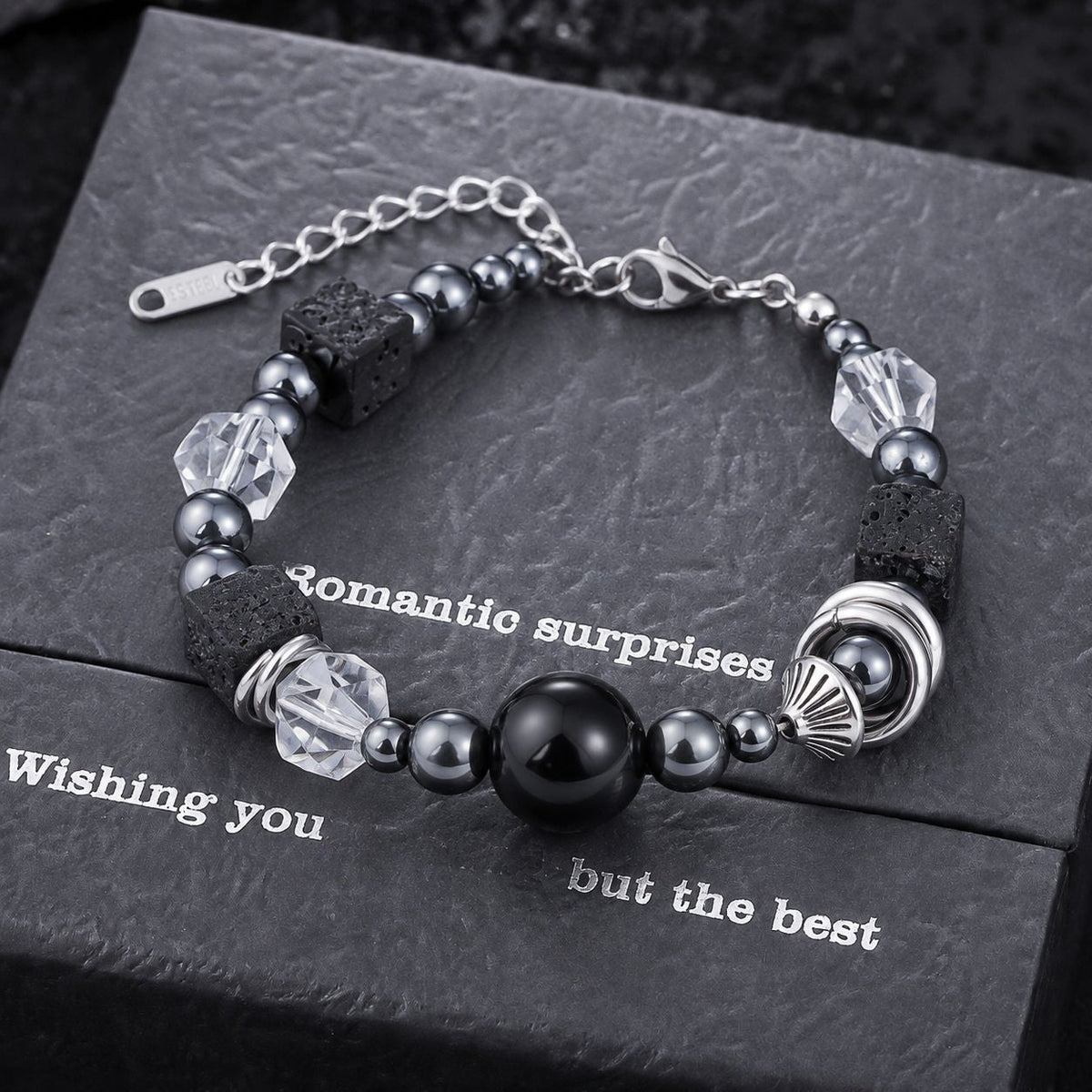 Unisex Green Crystal Lava Rock Beaded Bracelet, Men Women Fashion Commuter Versatile Niche Hip Hop Design Hand Jewelry