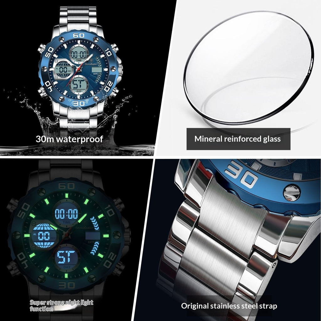 Men's Multifunctional Luminous Dual-Display Electronic Watch