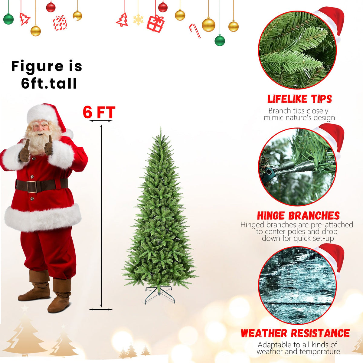7FT Slim Christmas Tree – Perfect for Corners & Small Spaces