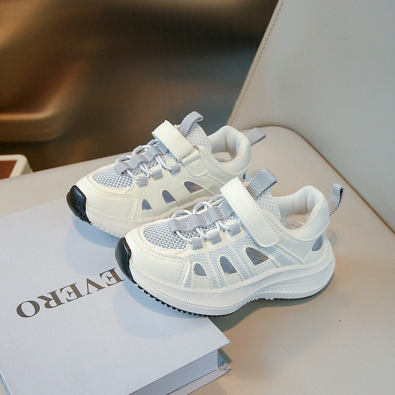 2026 Spring New Boys Sports Sandals, Soft Sole Hollow Out Kids Shoes, White Single Mesh Lightweight Sneakers For Big Kids