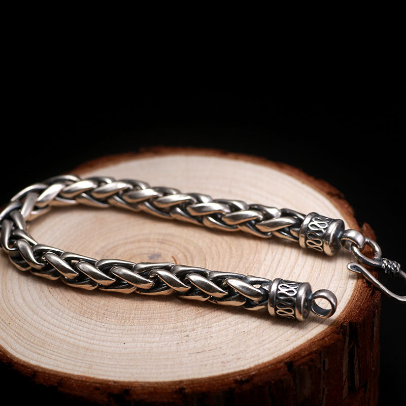 Mens Dragon-Shape Vintage Thai Silver Bracelet