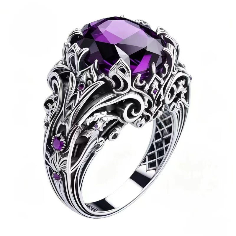 Vintage Inlaid Purple Sapphire Ring For Women