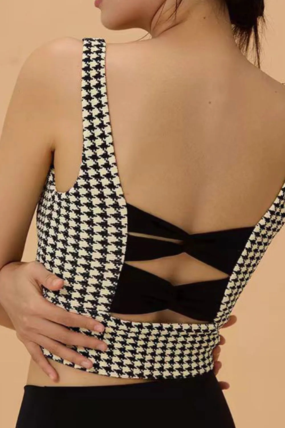 Crisscross Back Houndstooth Active Bra