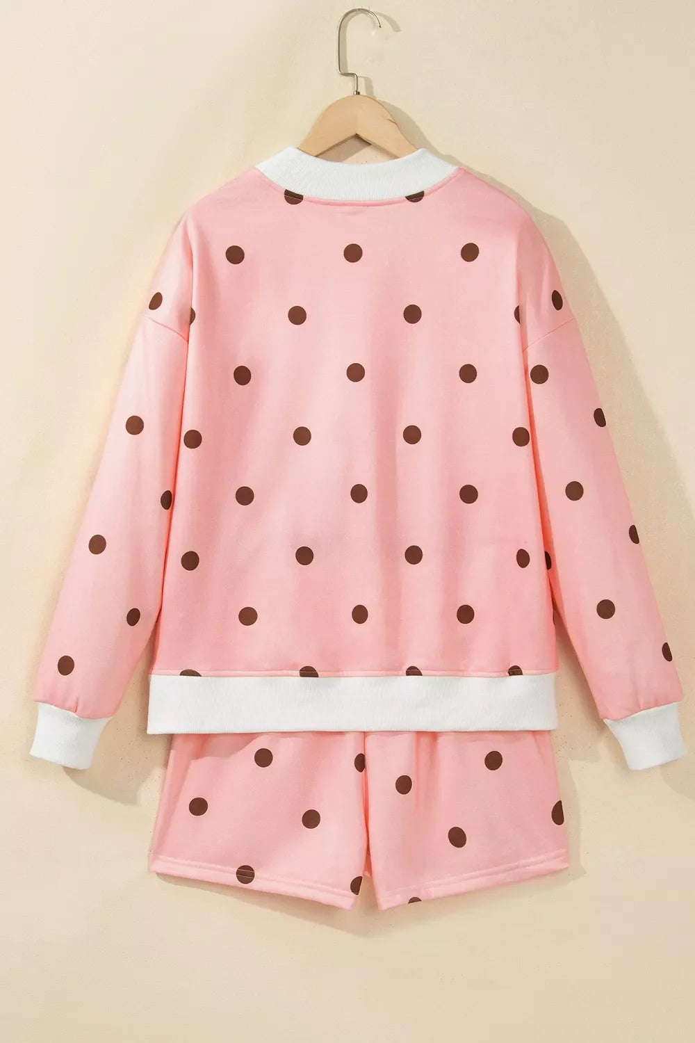 Polka Dot Long Sleeve Sweatshirt and Shorts Lounge Set