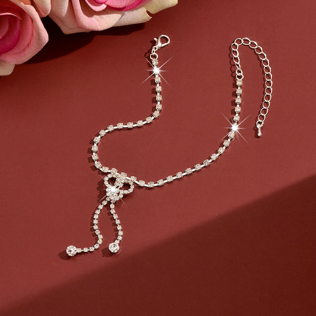 Womens Floral Rhinestone Tassel Anklet,Thin Claw Chain Costume Foot Jewelry For Beach Vacation Wear