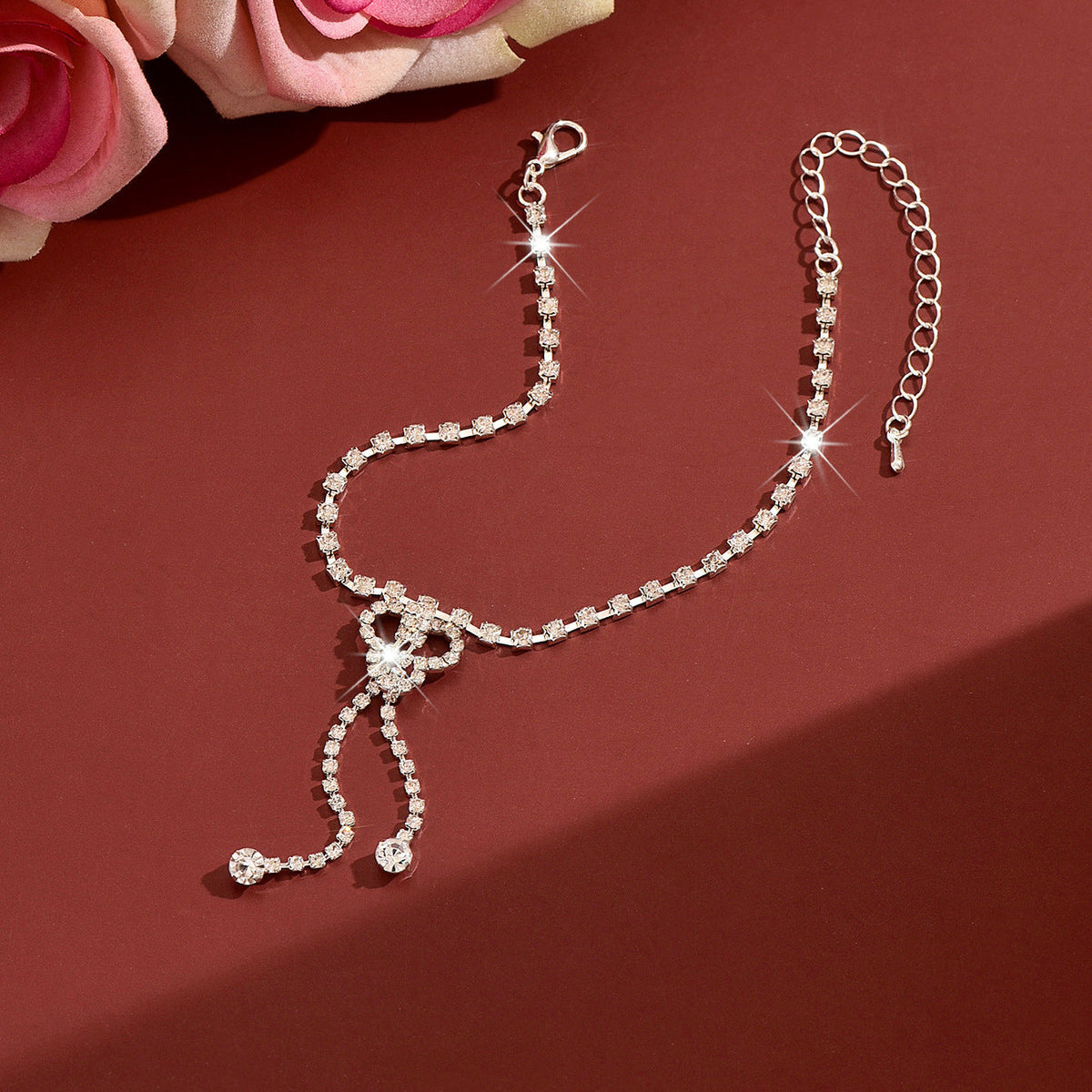 Womens Floral Rhinestone Tassel Anklet,Thin Claw Chain Costume Foot Jewelry For Beach Vacation Wear