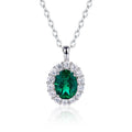 S925 Silver 2.9g 1ct Lab-Created Emerald Halo Necklace, 40&5cm Adjustable