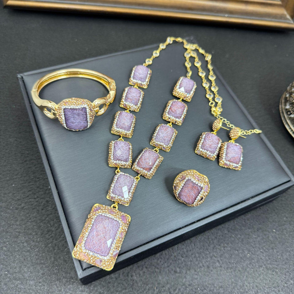 Light Luxury Full-diamond Ring Earring And Necklace Set