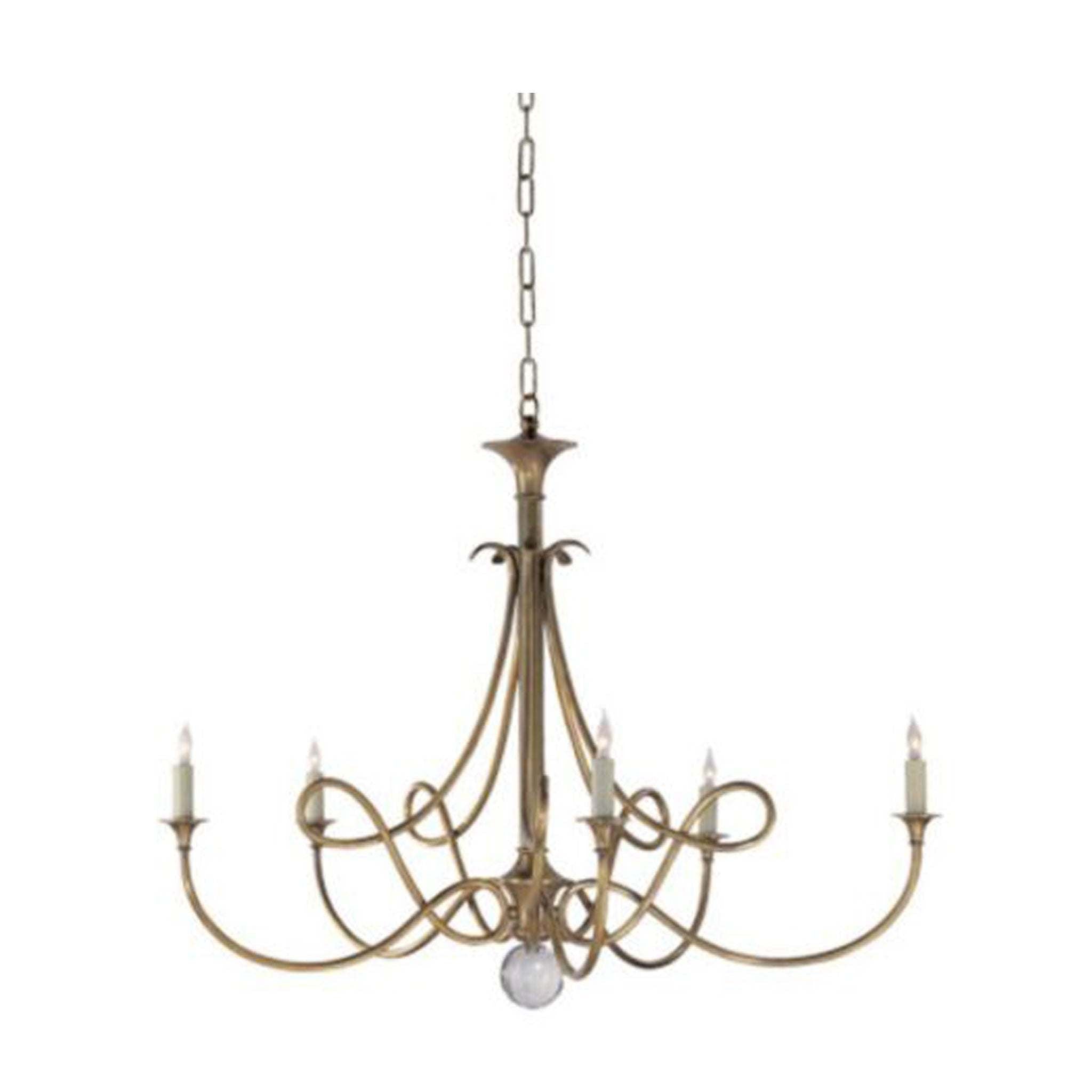 ERIC COHLER DOUBLE TWIST 5 LIGHT CHANDELIER, 36" ANTIQUE BRASS