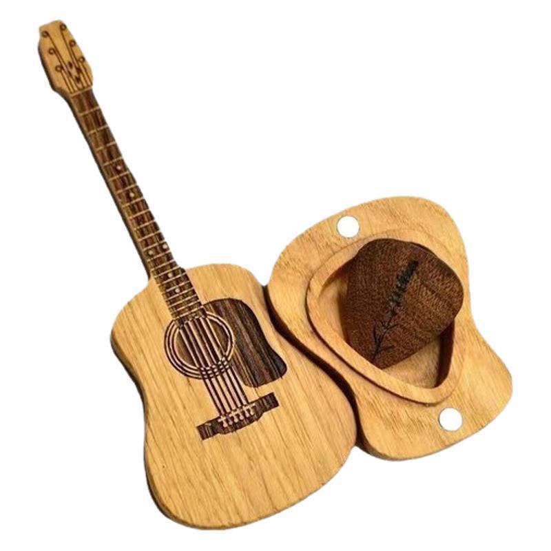 Wooden Personalized Guitar Ornament With Stand, Guitar Pick Box Gift, Wooden Craft Gift