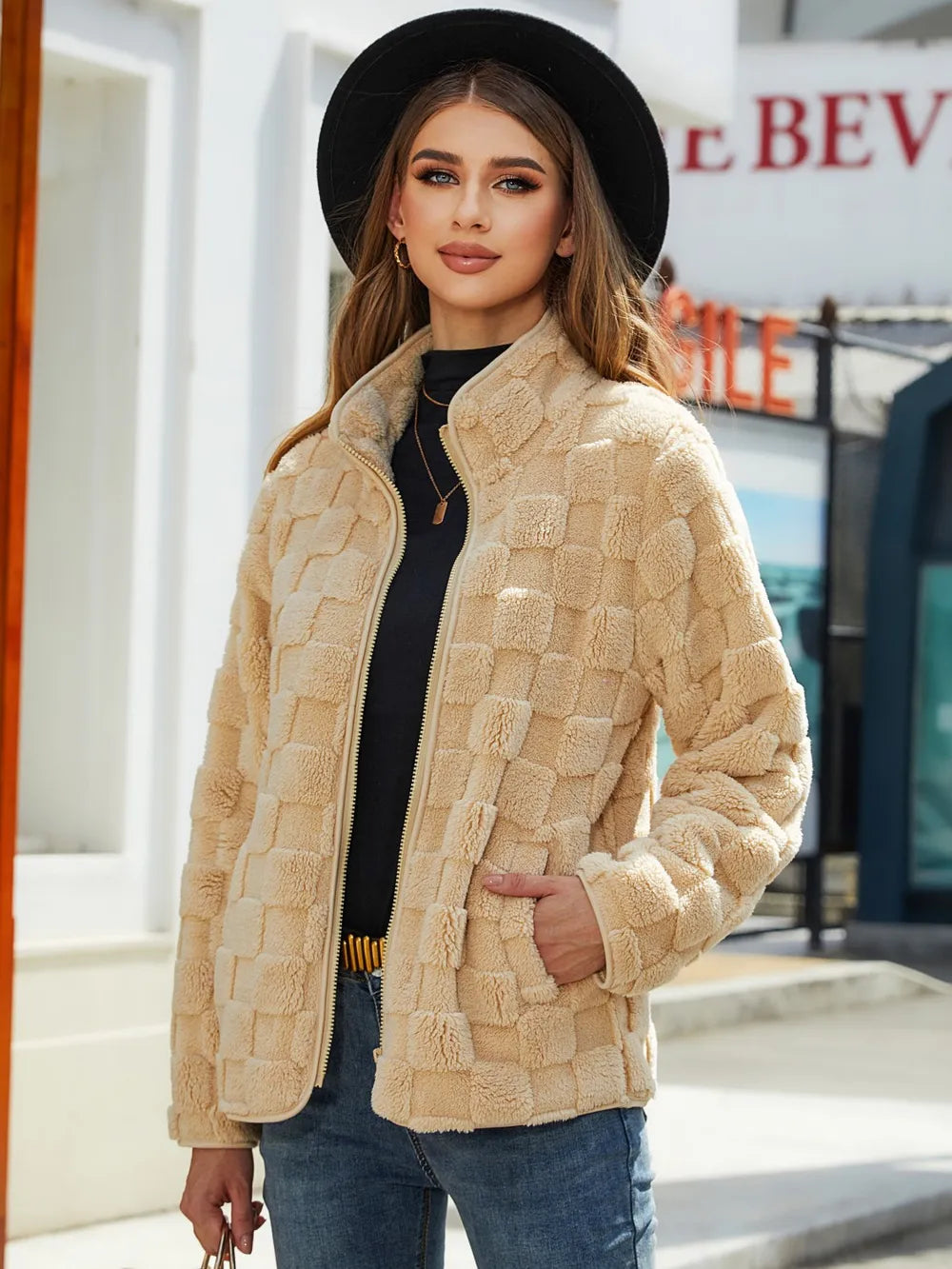 Checkered Zip Up Jacket