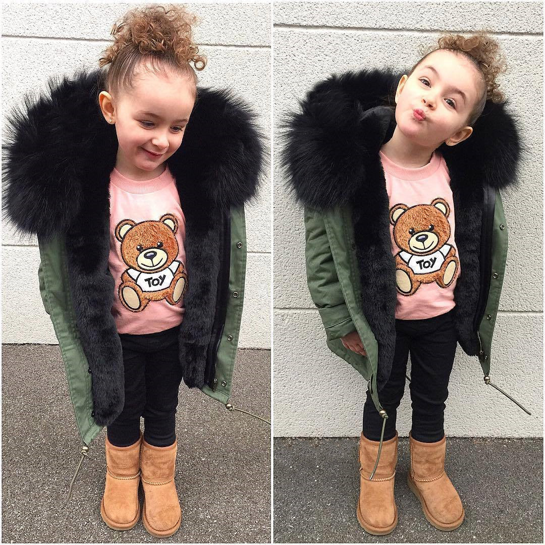 Children's Faux Fur Coat | Mid-Length Winter Jacket - # GIAA21210043 & BOAA11210008