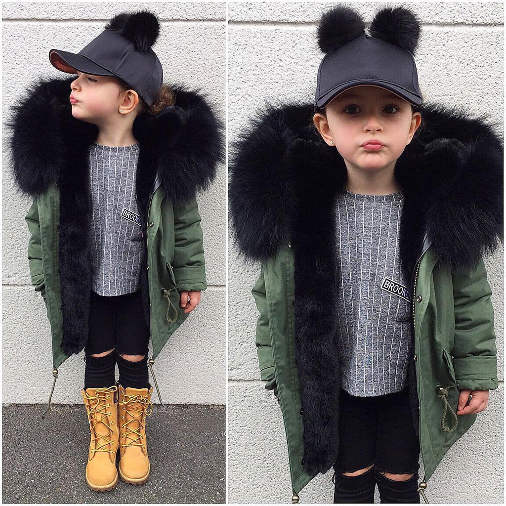 Children's Faux Fur Coat | Mid-Length Winter Jacket - # GIAA21210043 & BOAA11210008