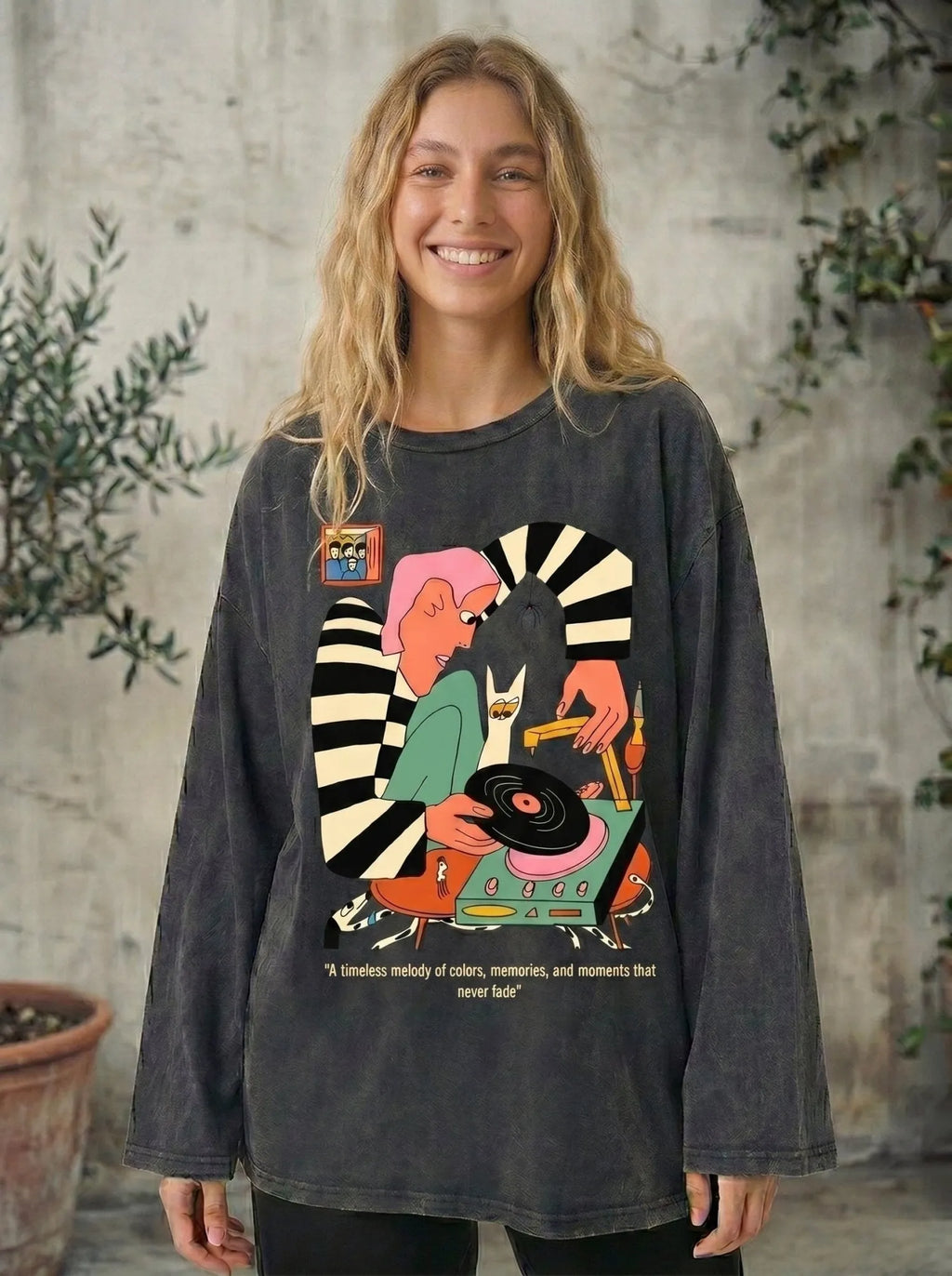 Colorful Echoes Long Sleeves Washed T-Shirt
