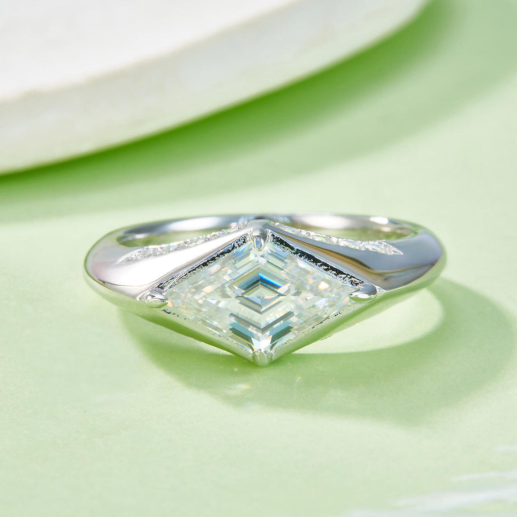 S925 Silver 2.2g Kite Cut Moissanite Ring, 12x7mm 2ct D VVS1, GRA Certified US 5-9