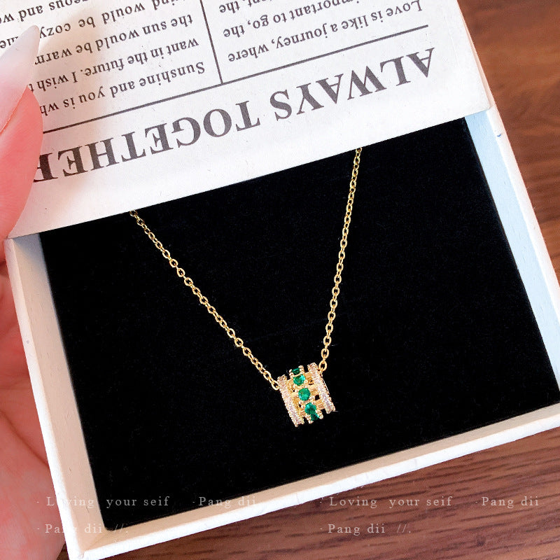 French Style Mint Green Slim Waist Zircon Pendant Necklace Summer Women Neck Jewelry For Daily Dating Banquet Party Occasions