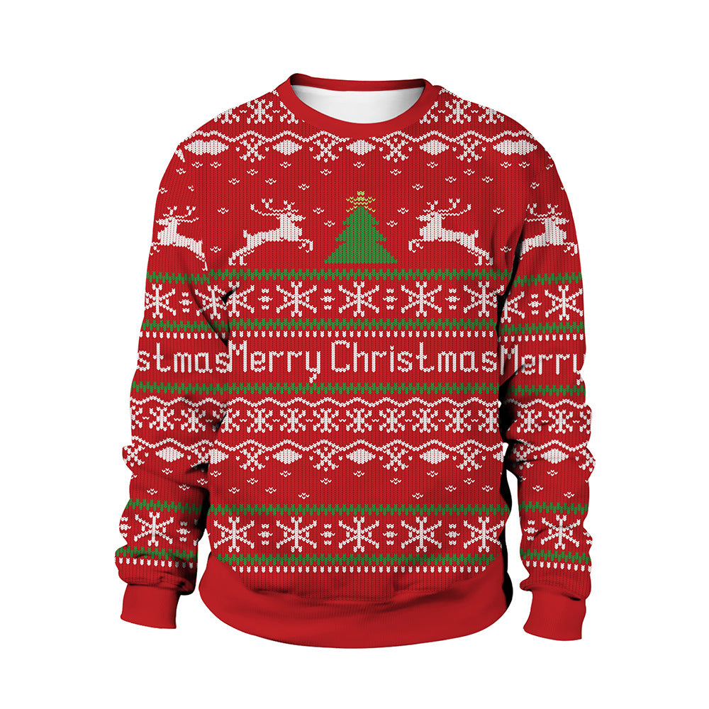 2024 Spring Cross-Border Women's New Christmas Clothing Round Neck Christmas Deer Couple Outfit Digital Printed Sweatshirt