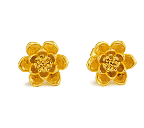 Electroplated Flower Stud Earrings Multi-layered Hoop Rings