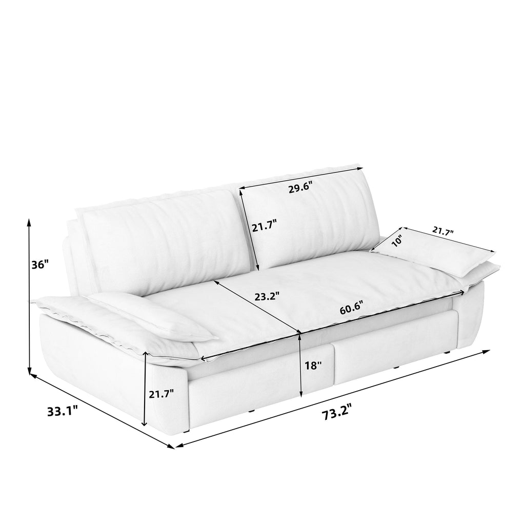 73.2" Queen Pull Out Sofa Bed - 3-in-1 Convertible Velvet Loveseat