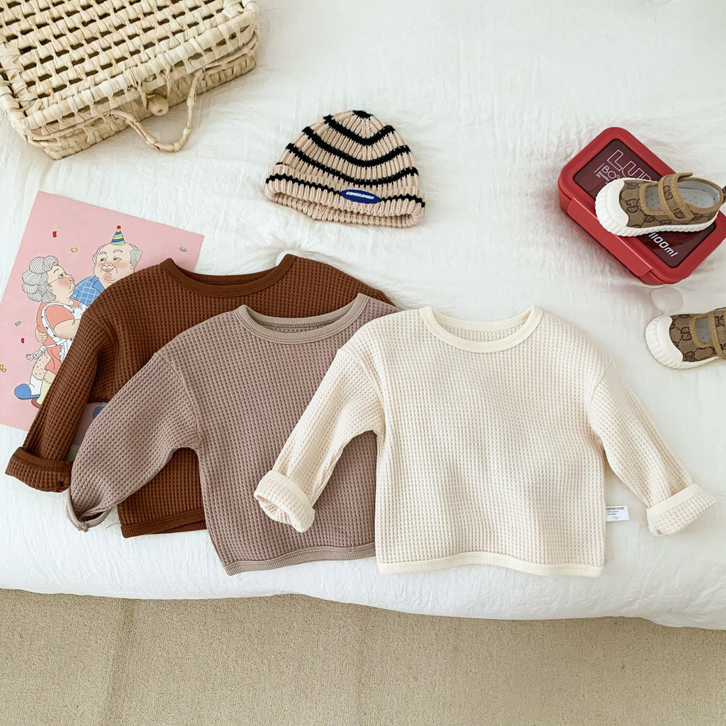 Boys And Girls Rough Waffle Long Sleeve Top