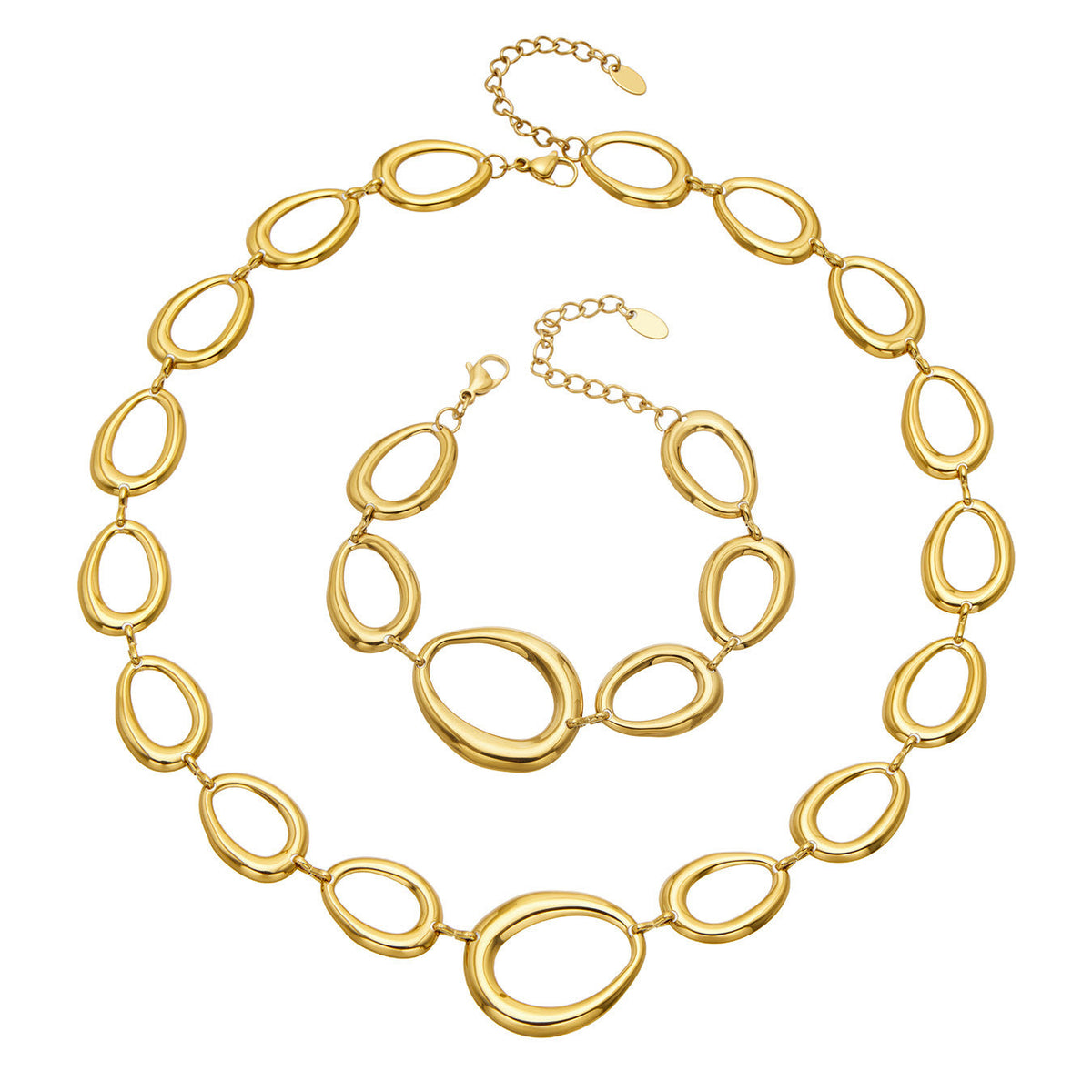 Titanium Steel Gold-Plated Light Luxury All-Match Oval Chunky Chain Bracelet Necklace