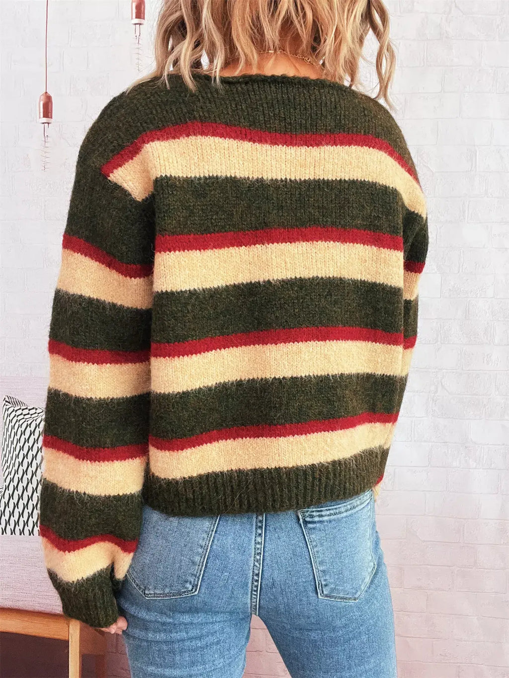 Striped Round Neck Long Sleeve Sweater