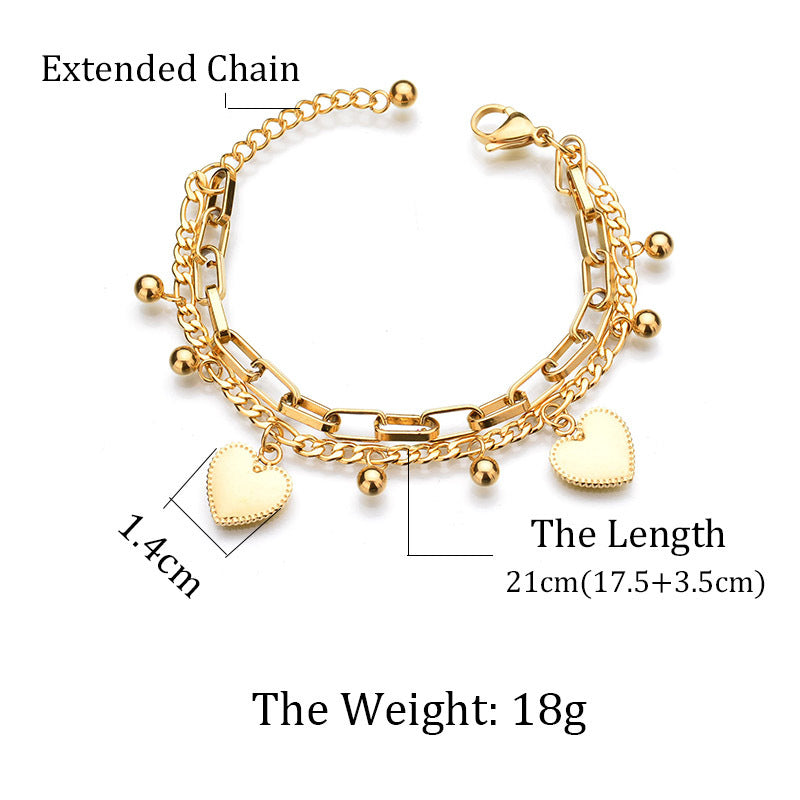 Stainless Steel Mixed Chain Heart Charm Bracelet For Women