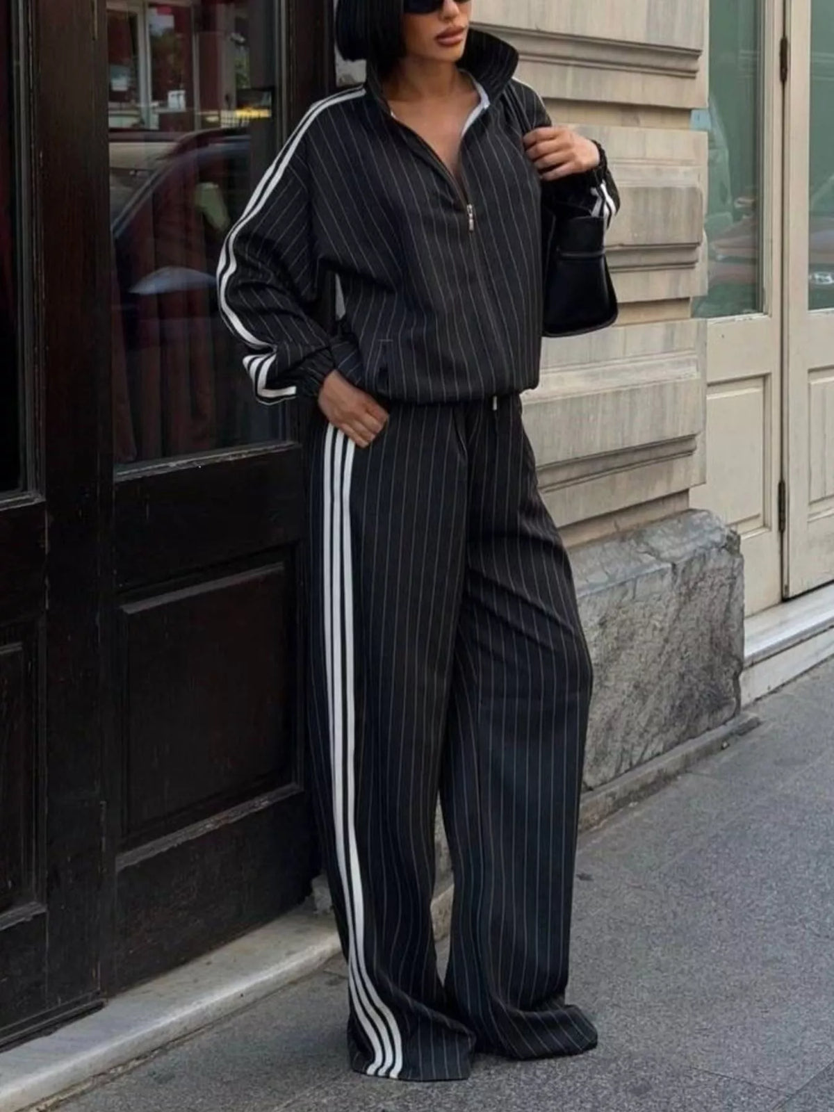 Side Stripe Zip Up Jacket and Pants Set