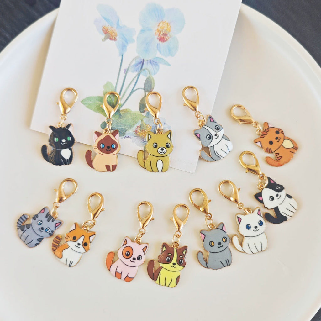 Cartoon Cat Alloy Keychain Pendant Cute Animal Bag Accessory With Lobster Clasp
