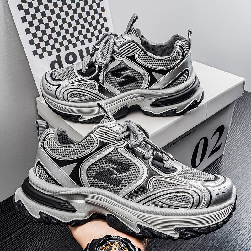 New Spring Autumn Men's Chunky Dad Shoes, Breathable Mesh Trendy Versatile Thick Sole Height Increasing Casual Sports Sneakers