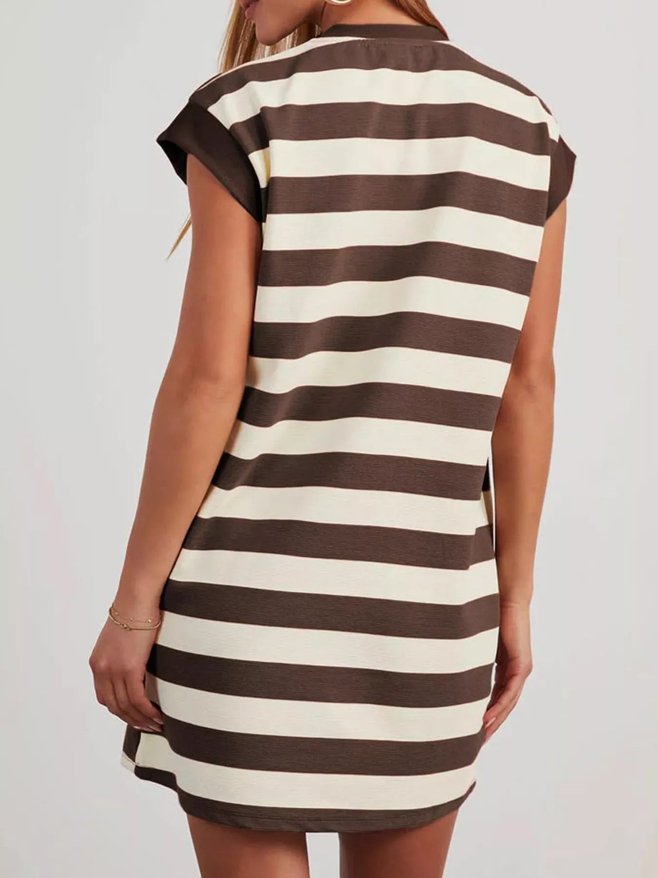 Full Size Casual Striped Short Sleeve Mini Dress Plus Size