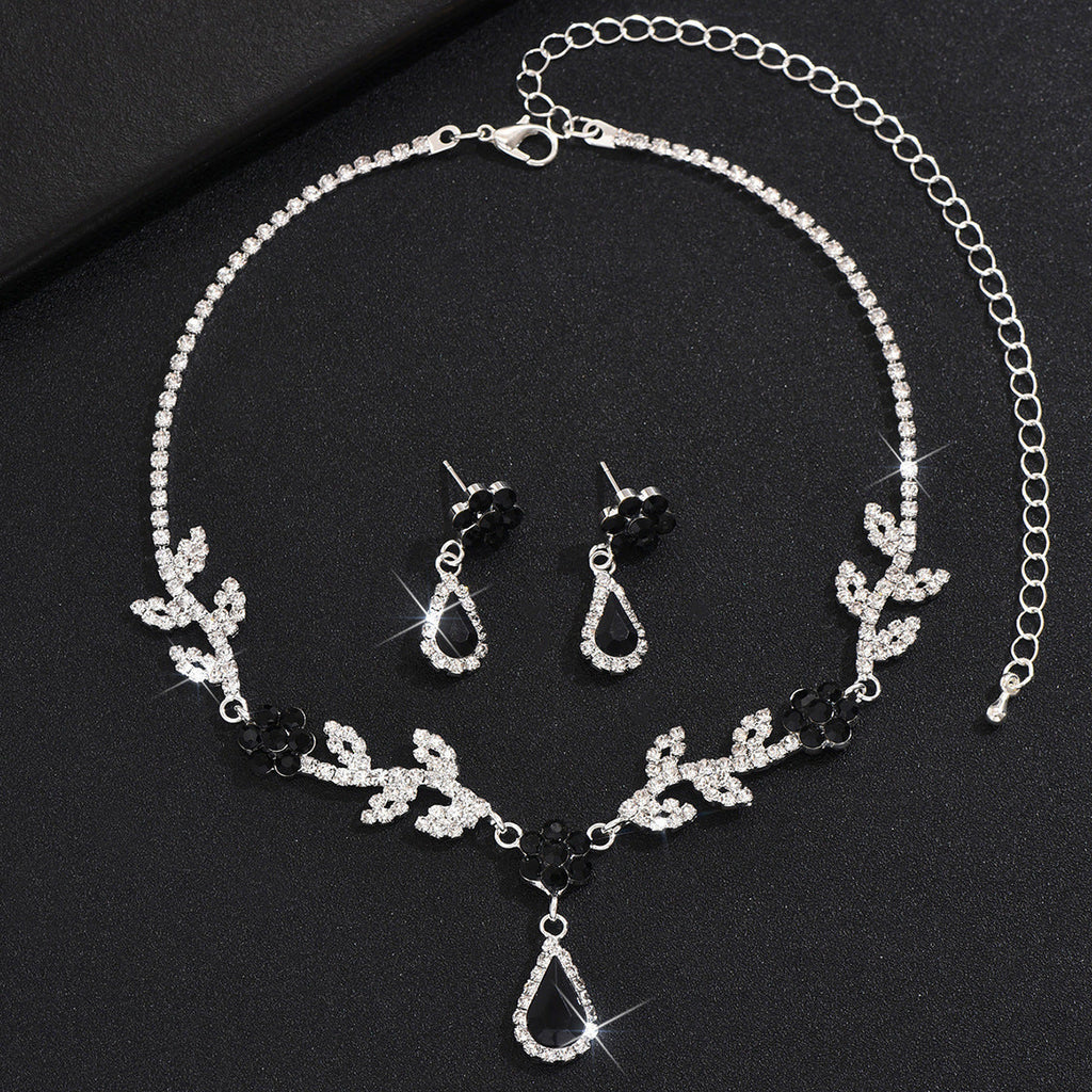 Hot Selling Cross-Border Wedding Fashion Full Diamond Jewelry Set Necklace Earrings Banquet Party Jewelry Two-Piece Set