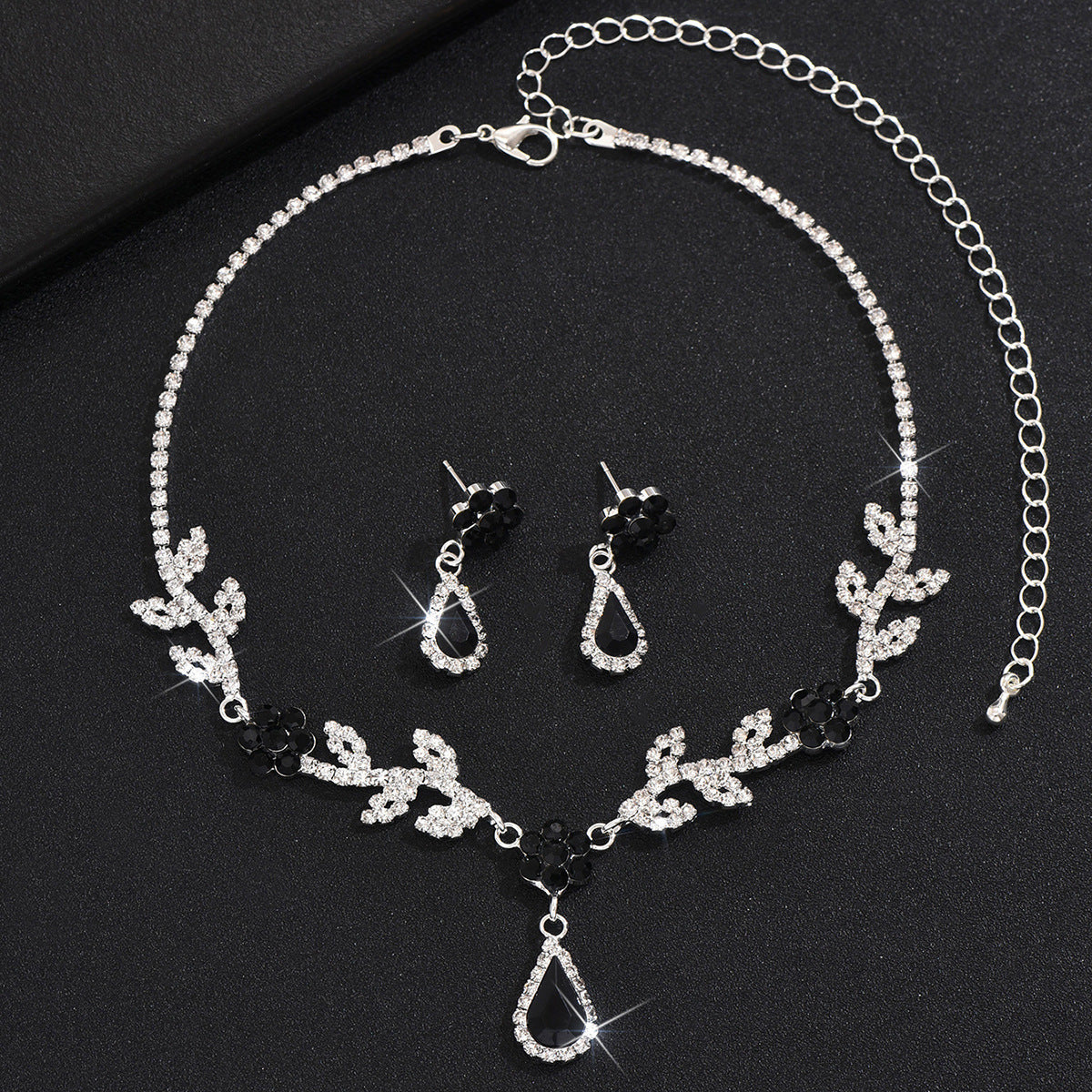 Hot Selling Cross-Border Wedding Fashion Full Diamond Jewelry Set Necklace Earrings Banquet Party Jewelry Two-Piece Set
