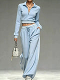 Full Size Half Zip Cropped Top and Pants Set Plus Size