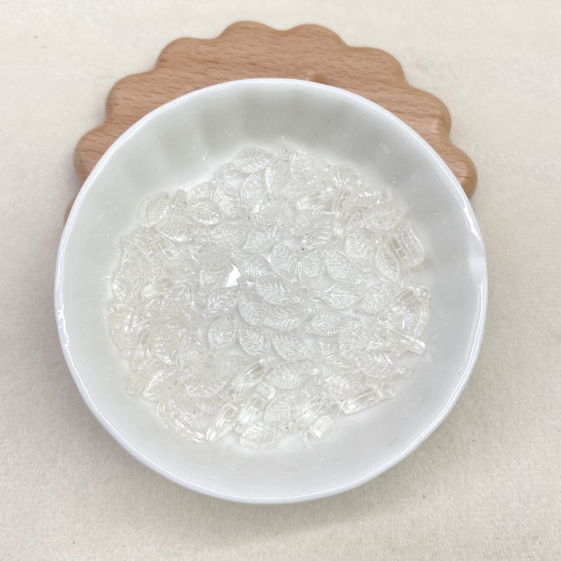Tiny Translucent Acrylic Leaf Charms, Top-Hole Veined Mini Beads For DIY Hanfu Pendant Drops, Earrings & Jewelry Making.