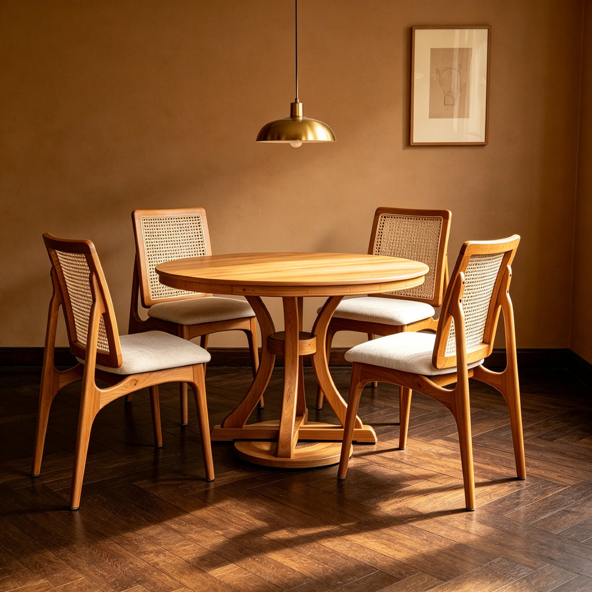 5-Piece Round Extendable Solid Wood Dining Table & Chairs Set