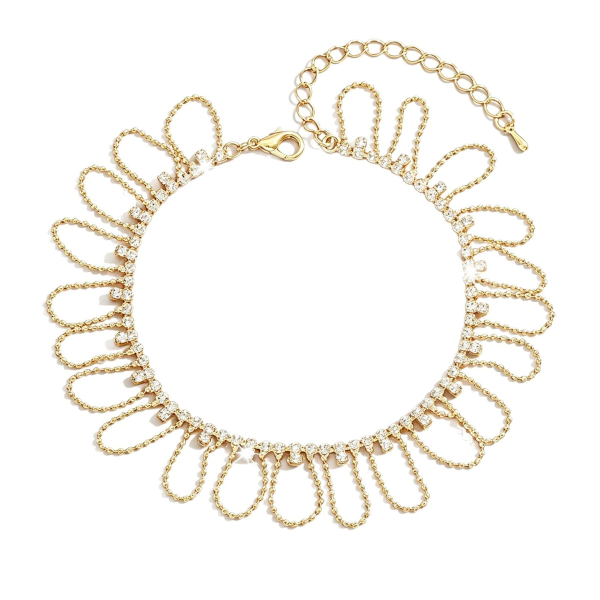 Women U-shaped Tassel Cubic Zirconia Anklet, Gold Plated Adjustable Beach Foot Jewelry