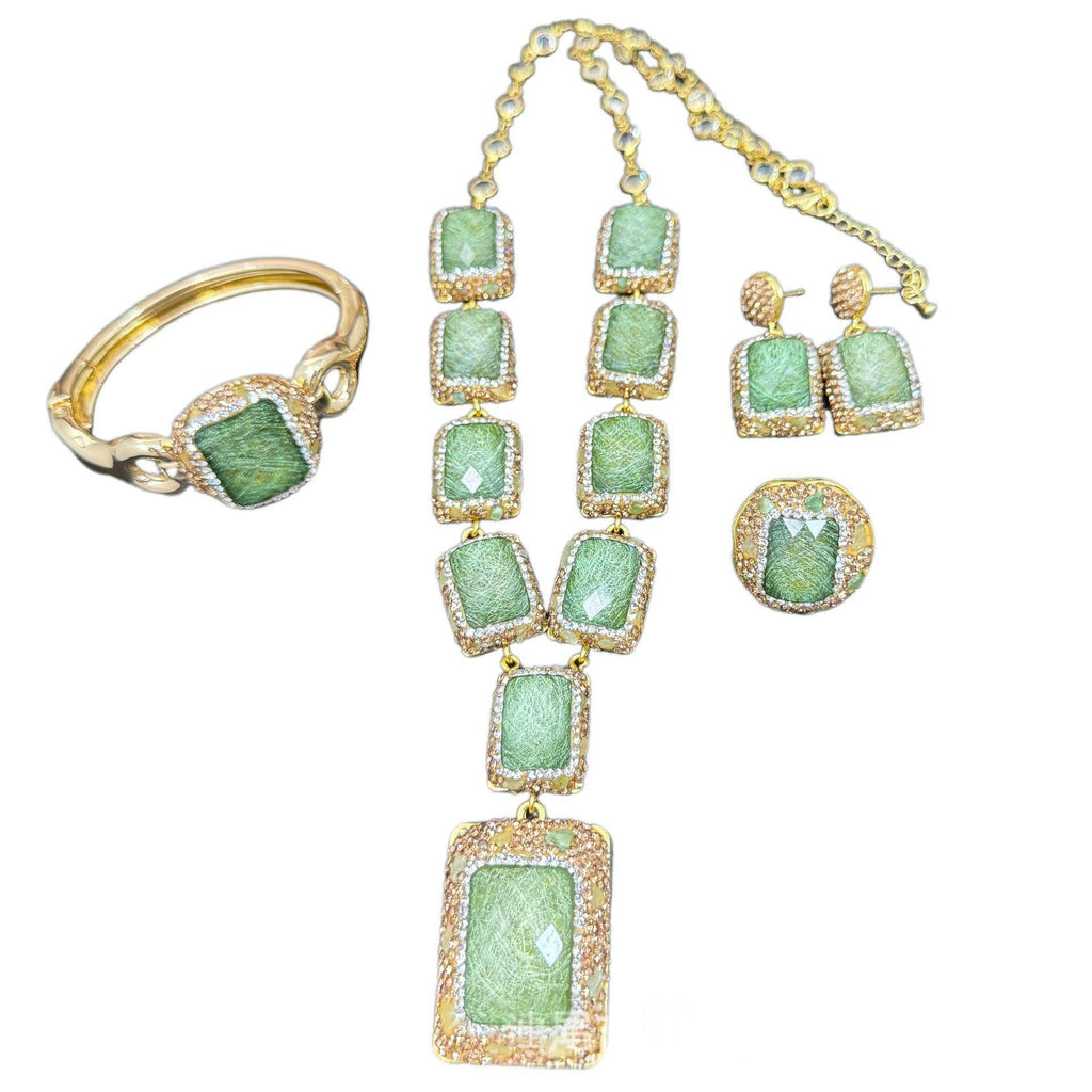 Light Luxury Full-diamond Ring Earring And Necklace Set