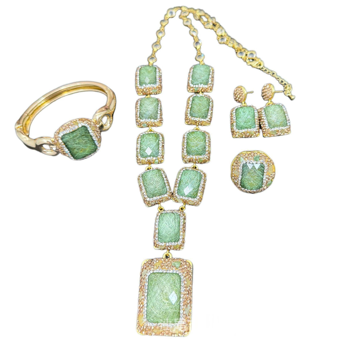 Light Luxury Full-diamond Ring Earring And Necklace Set
