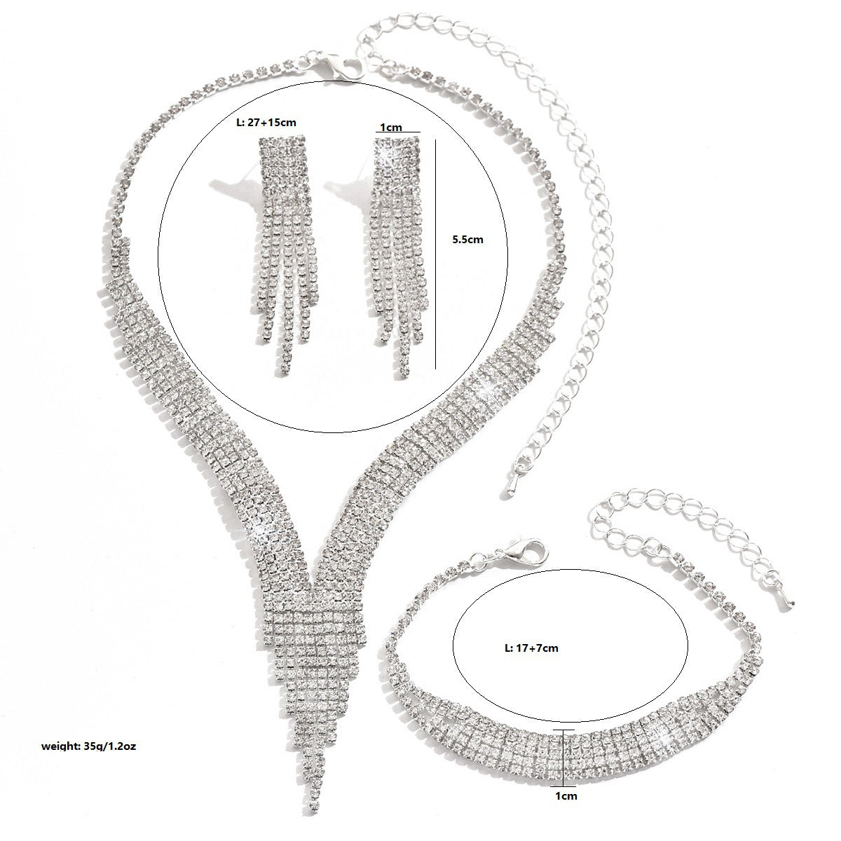 TiktokCross-border Water Drops Tassel Necklace Earrings Bracelet Three-piece Set Light Luxury Elegant Clavicle Chain Necklace For Women