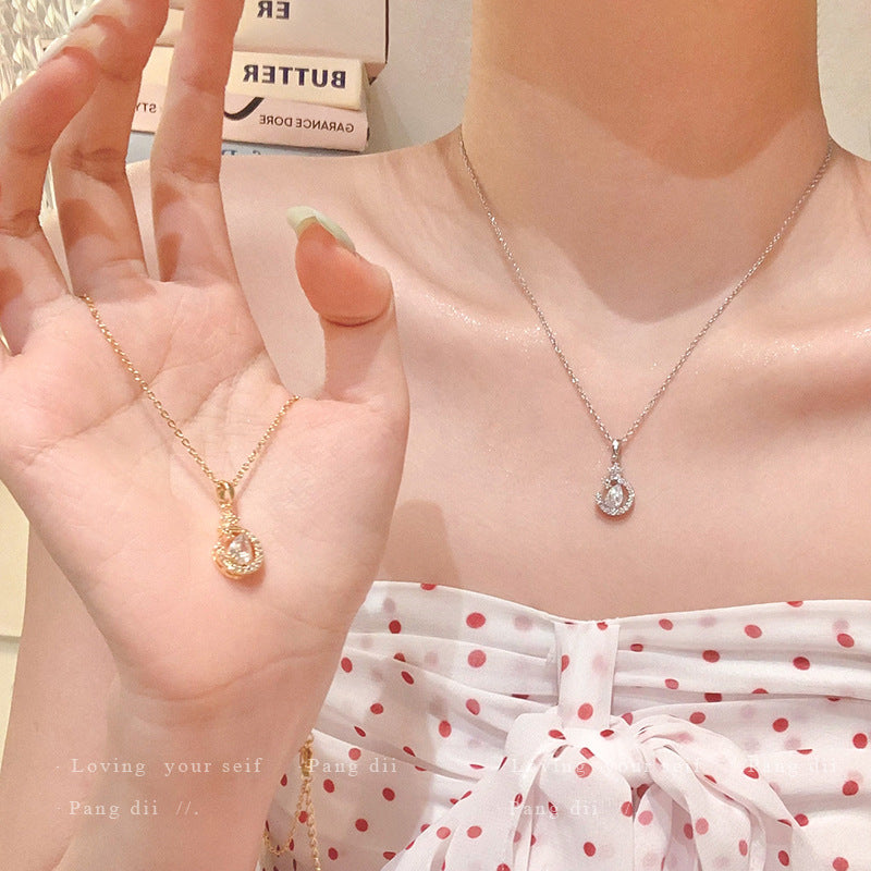 Star Moon Waterdrop Zircon Pendant Necklace Women Neck Jewelry For Daily Dating Banquet Party Occasions